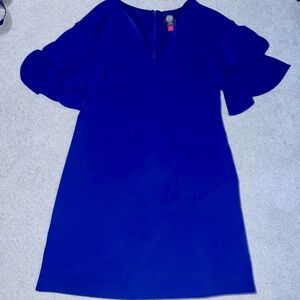 NWOT Vince Camuto Solid Cobalt Blue V Neck Ruffle Sleeve Shift Dress Size 6